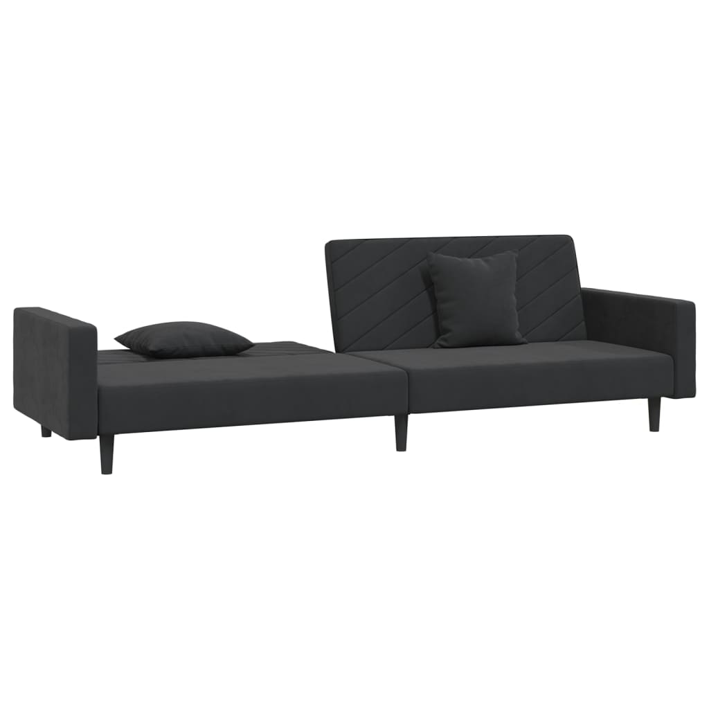 Schlafsofa 2-Sitzer mit 2 Kissen Schwarz Samt