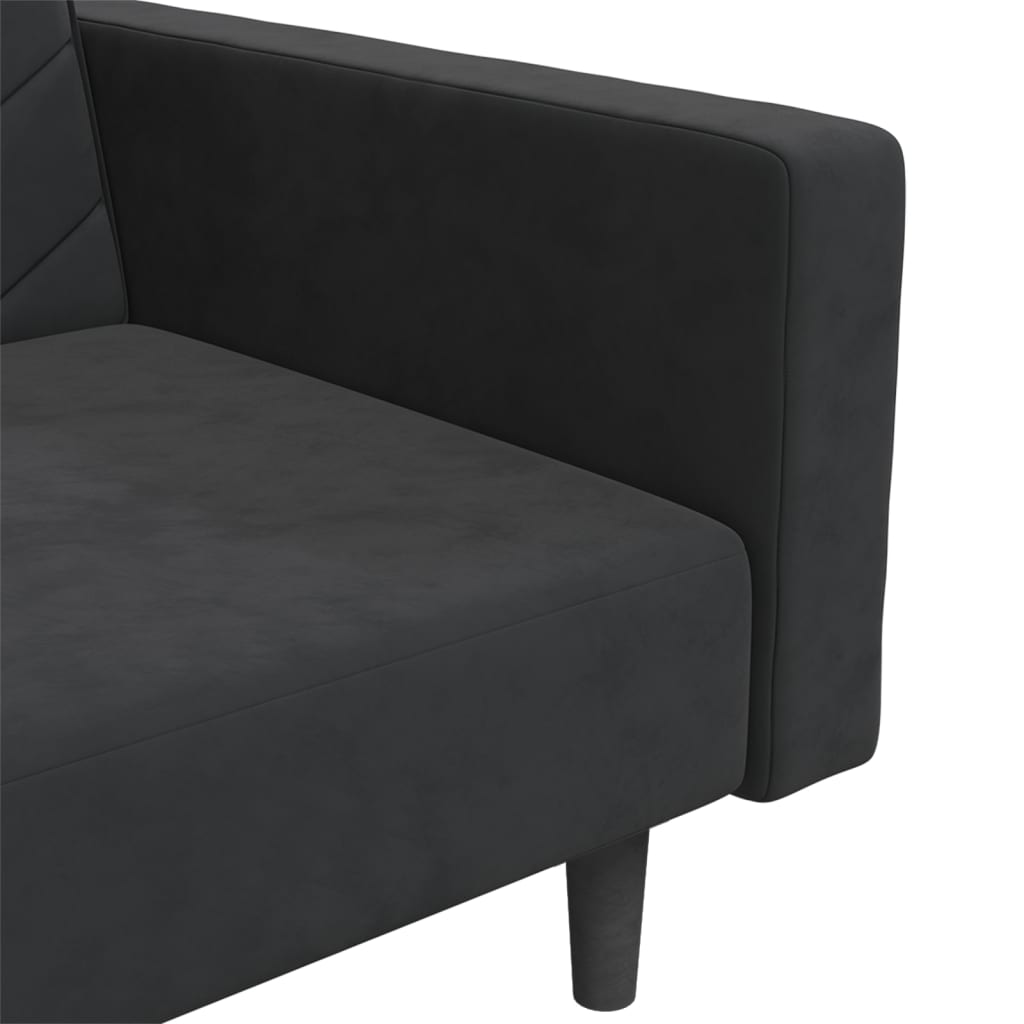 Schlafsofa 2-Sitzer mit 2 Kissen Schwarz Samt