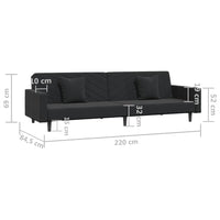 Schlafsofa 2-Sitzer mit 2 Kissen Schwarz Samt