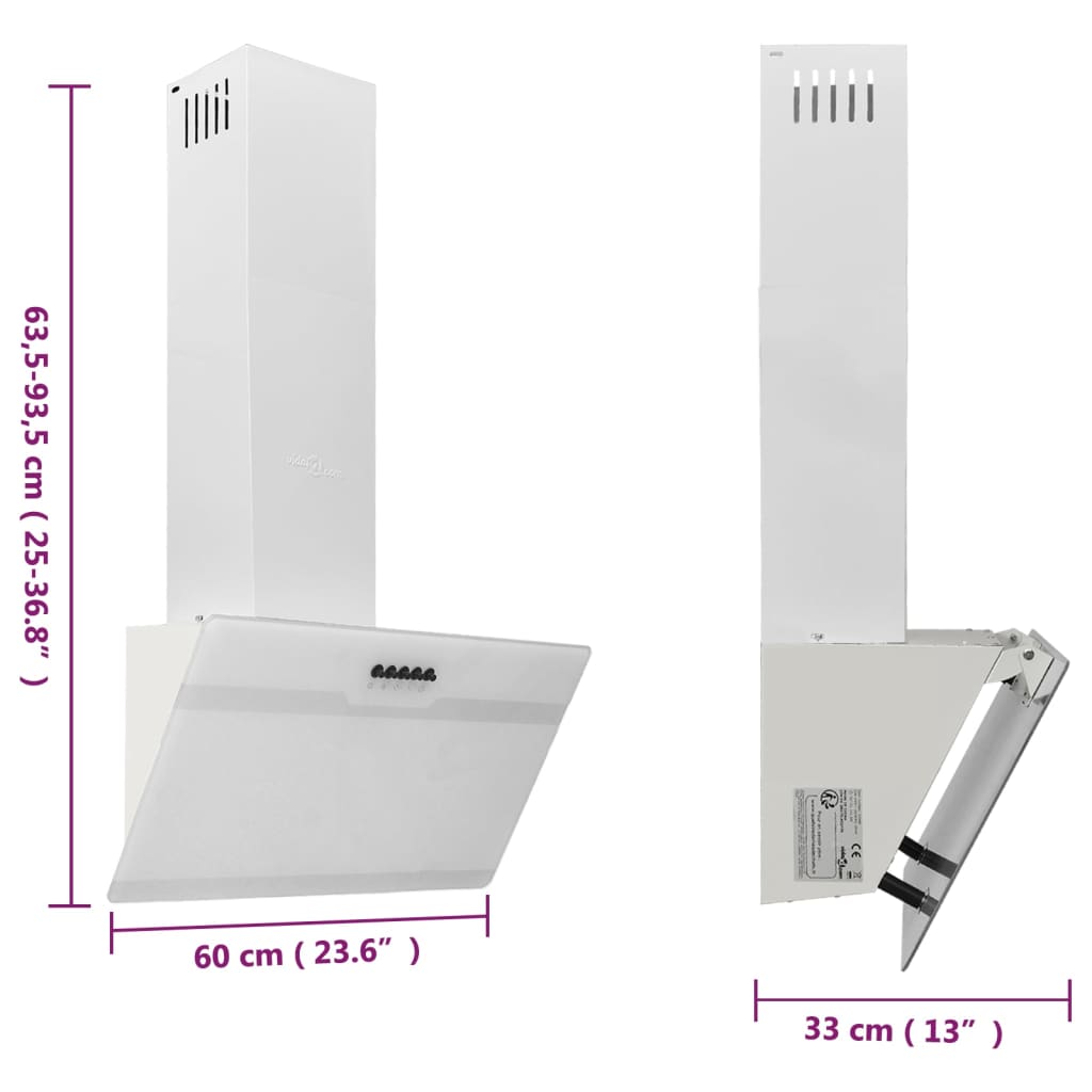 Dunstabzugshaube 60 cm Stahl und Hartglas Weiß