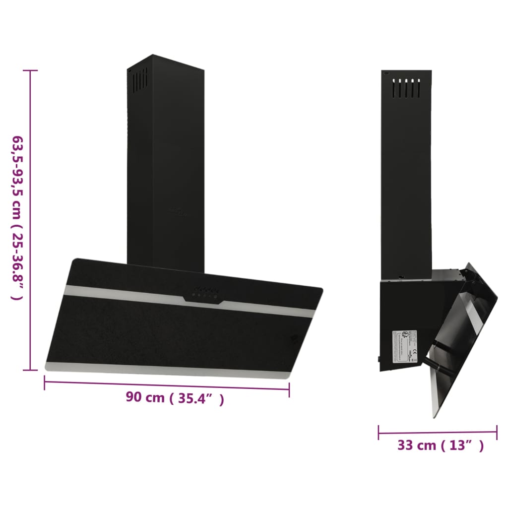 Dunstabzugshaube 90 cm Stahl und Hartglas Schwarz