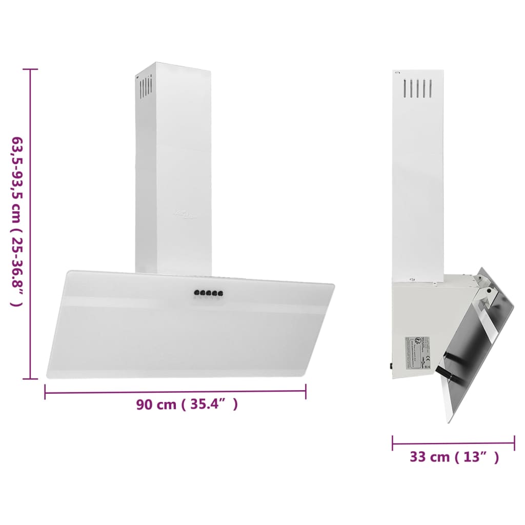 Dunstabzugshaube 90 cm Stahl und Hartglas Weiß