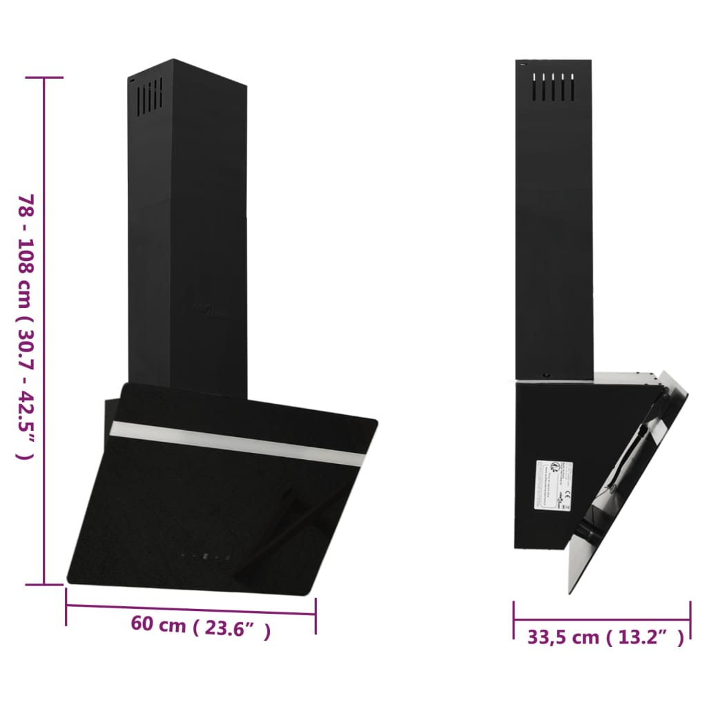 Dunstabzugshaube 60 cm Stahl und Hartglas Schwarz