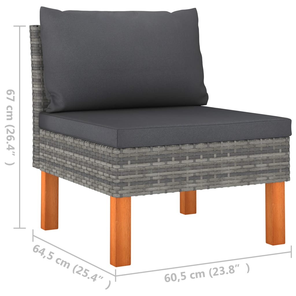 9-tlg. Garten-Lounge-Set Poly Rattan und Eukalyptusholz Grau