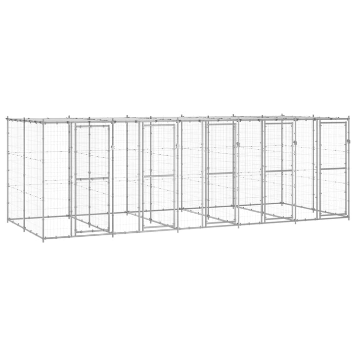 Outdoor-Hundezwinger mit Überdachung Verzinkter Stahl 12,1 m²
