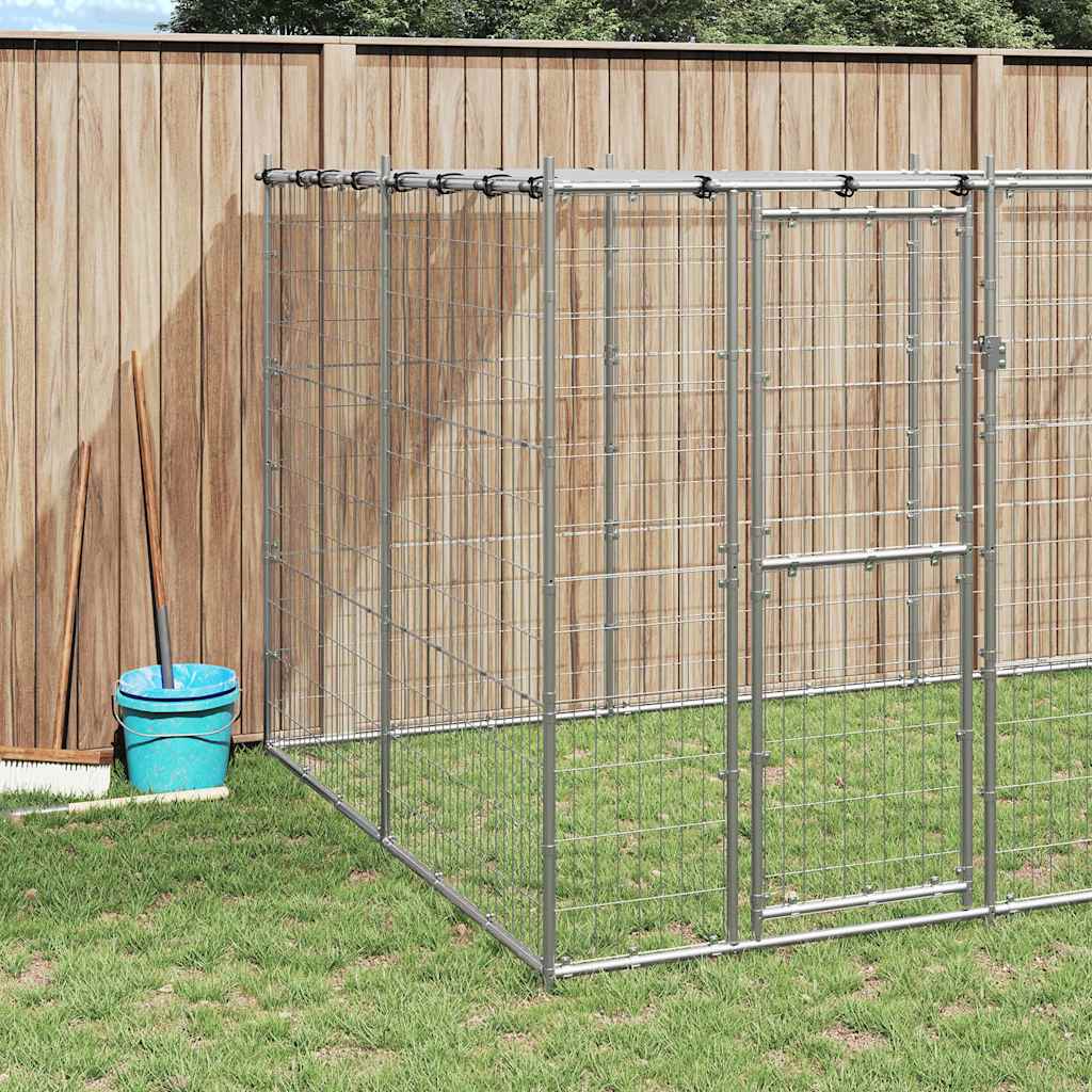 Outdoor-Hundezwinger mit Überdachung Verzinkter Stahl 12,1 m²