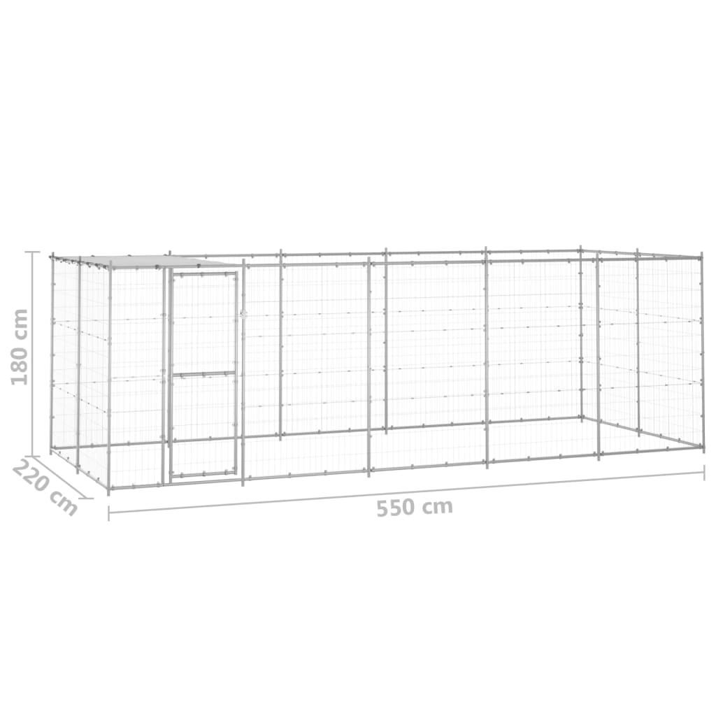 Outdoor-Hundezwinger mit Überdachung Verzinkter Stahl 12,1 m²