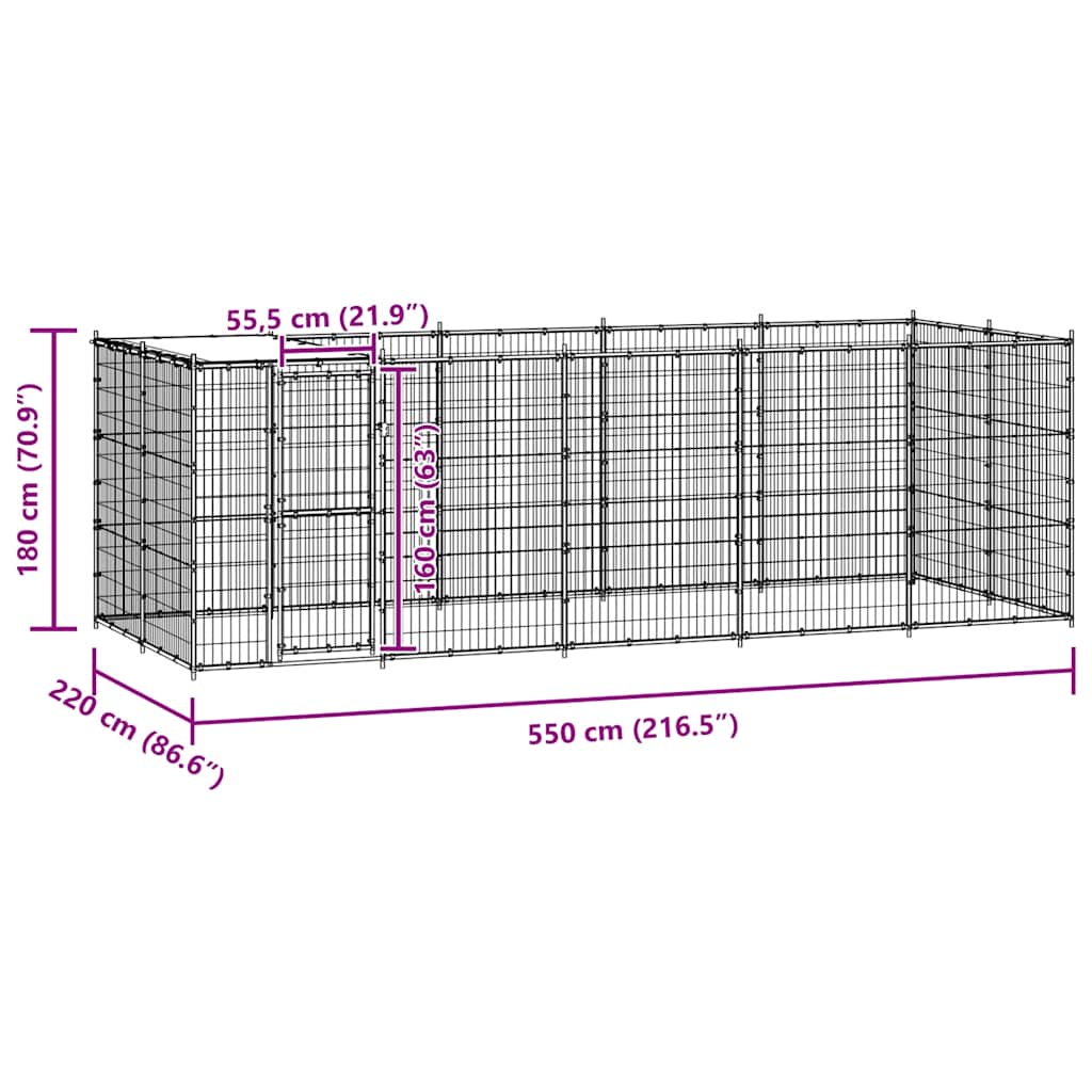 Outdoor-Hundezwinger mit Überdachung Verzinkter Stahl 12,1 m²