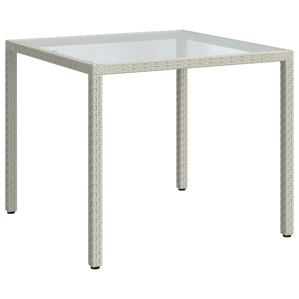 Gartentisch 90x90x75 cm Gehärtetes Glas Poly Rattan Weiß