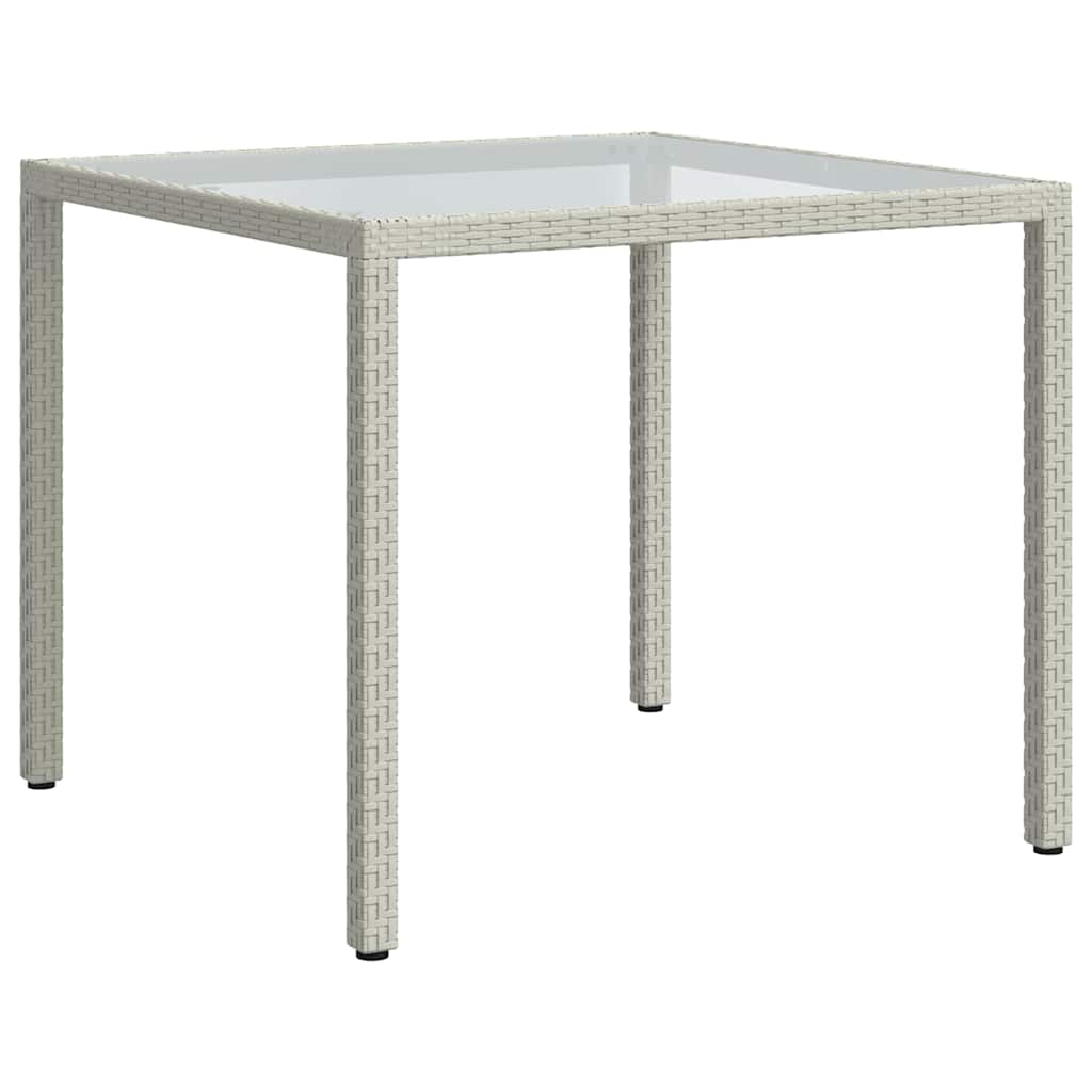 Gartentisch 90x90x75 cm Gehärtetes Glas Poly Rattan Weiß