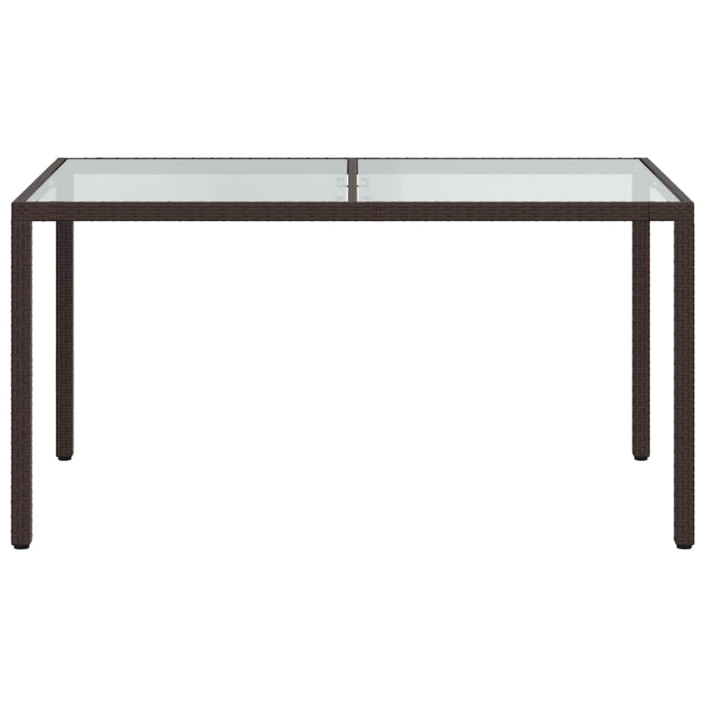 Gartentisch 150x90x75 cm Gehärtetes Glas Poly Rattan Braun