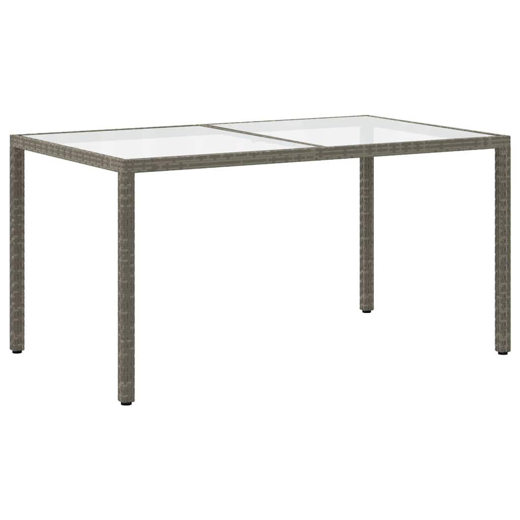 Gartentisch 150x90x75 cm Hartglas und Poly Rattan Grau