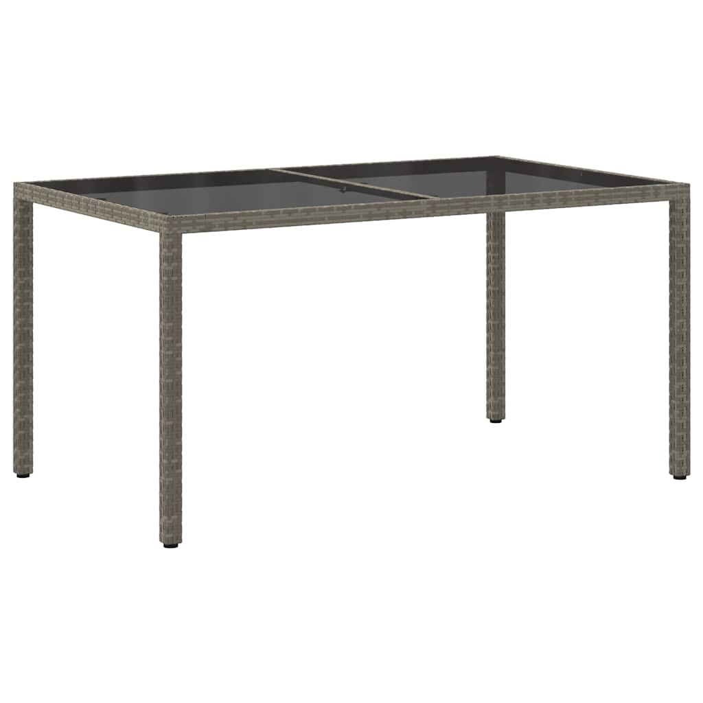 Gartentisch 150x90x75 cm Hartglas und Poly Rattan Grau