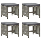 Gartenhocker 4 Stk. mit Sitzkissen Poly Rattan Grau