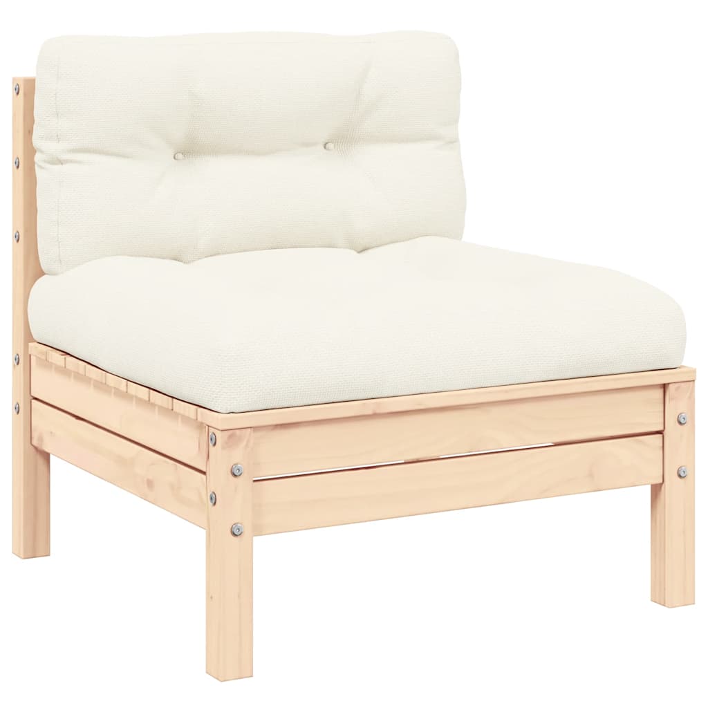 Garten-Mittelsofa mit Kissen in Creme Massivholz Kiefer
