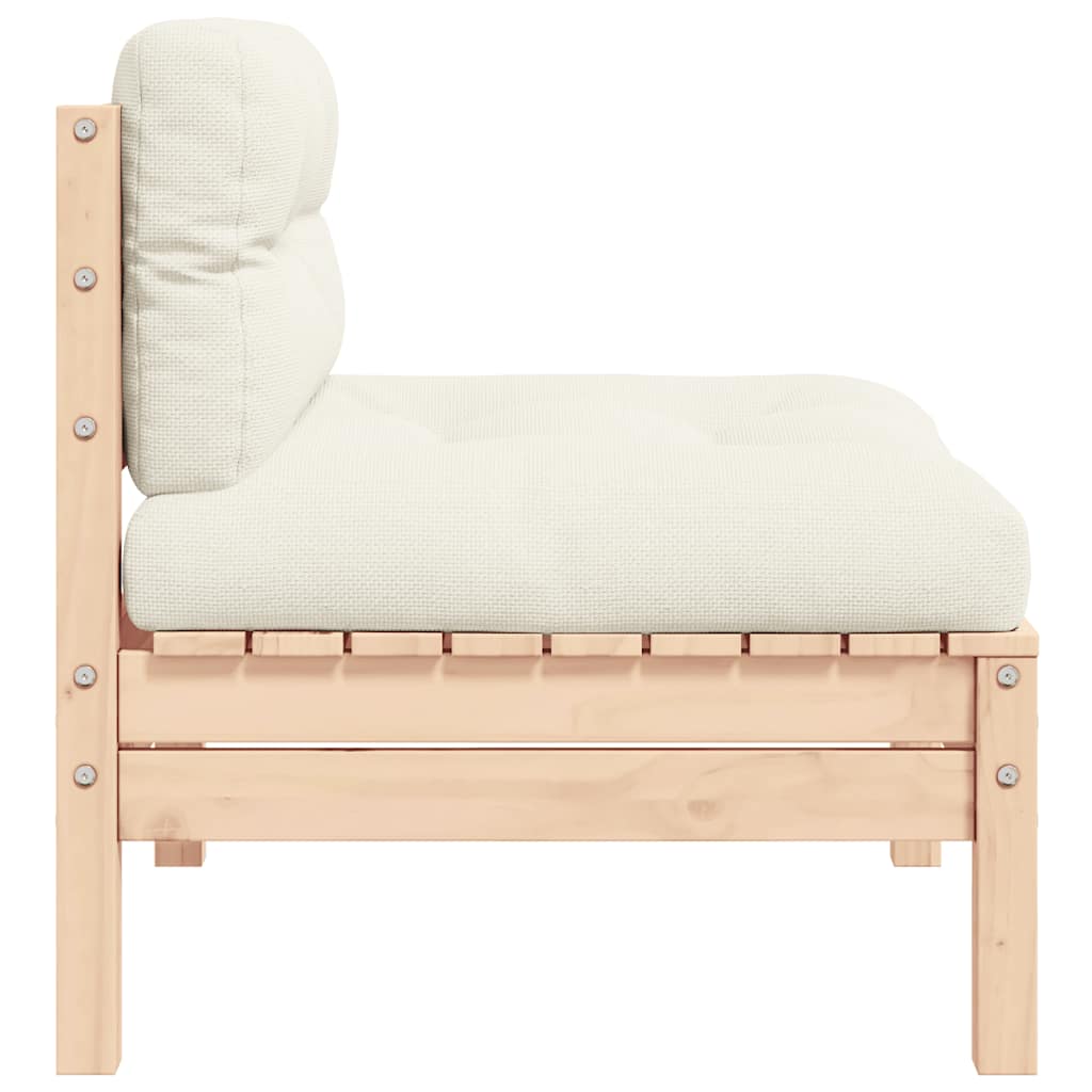 Garten-Mittelsofa mit Kissen in Creme Massivholz Kiefer