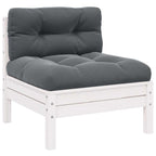 Garten-Mittelsofa mit Kissen Weiß Massivholz Kiefer