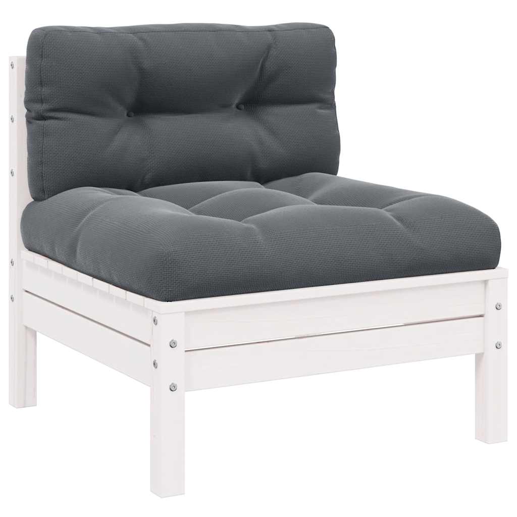 Garten-Mittelsofa mit Kissen Weiß Massivholz Kiefer