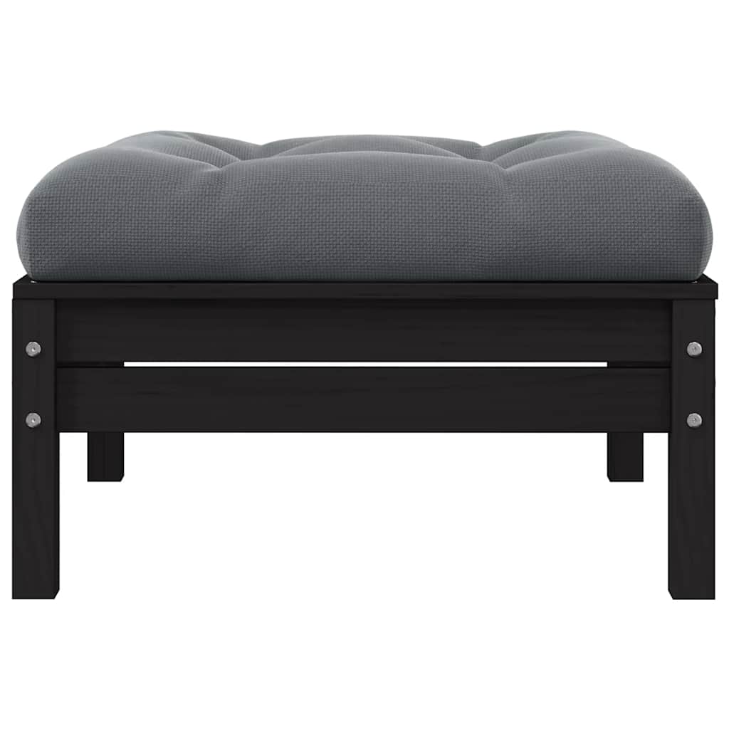 Gartenhocker mit Anthrazit Kissen Schwarz Massivholz Kiefer