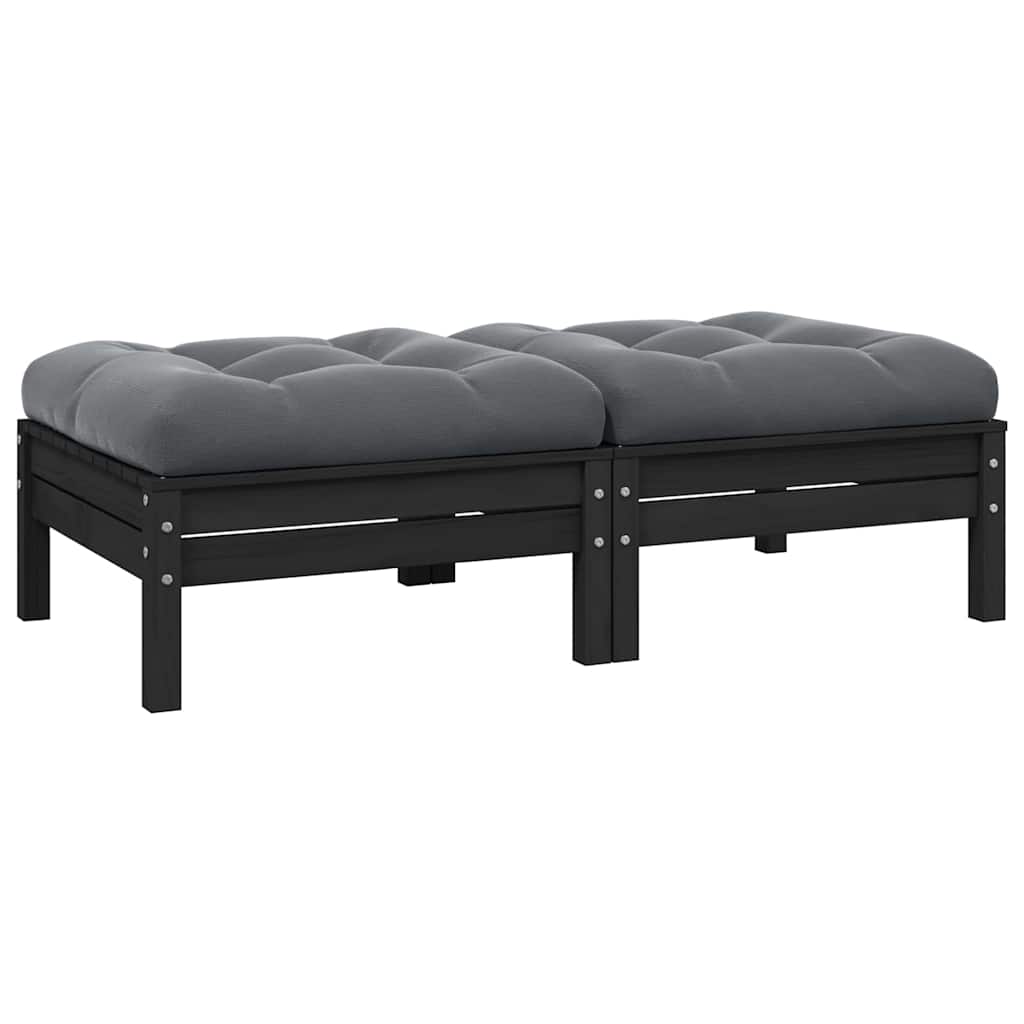 Gartensofa 2-Sitzer mit Kissen in Schwarz Massivholz Kiefer