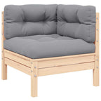 3-tlg. Garten-Lounge-Set mit Grauen Kissen Kiefer Massivholz