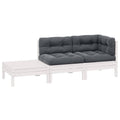 3-tlg. Garten-Lounge-Set mit Kissen Weiß Kiefer Massivholz