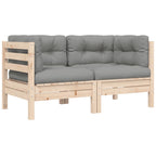 3-tlg. Garten-Lounge-Set mit Grauen Kissen Kiefer Massivholz