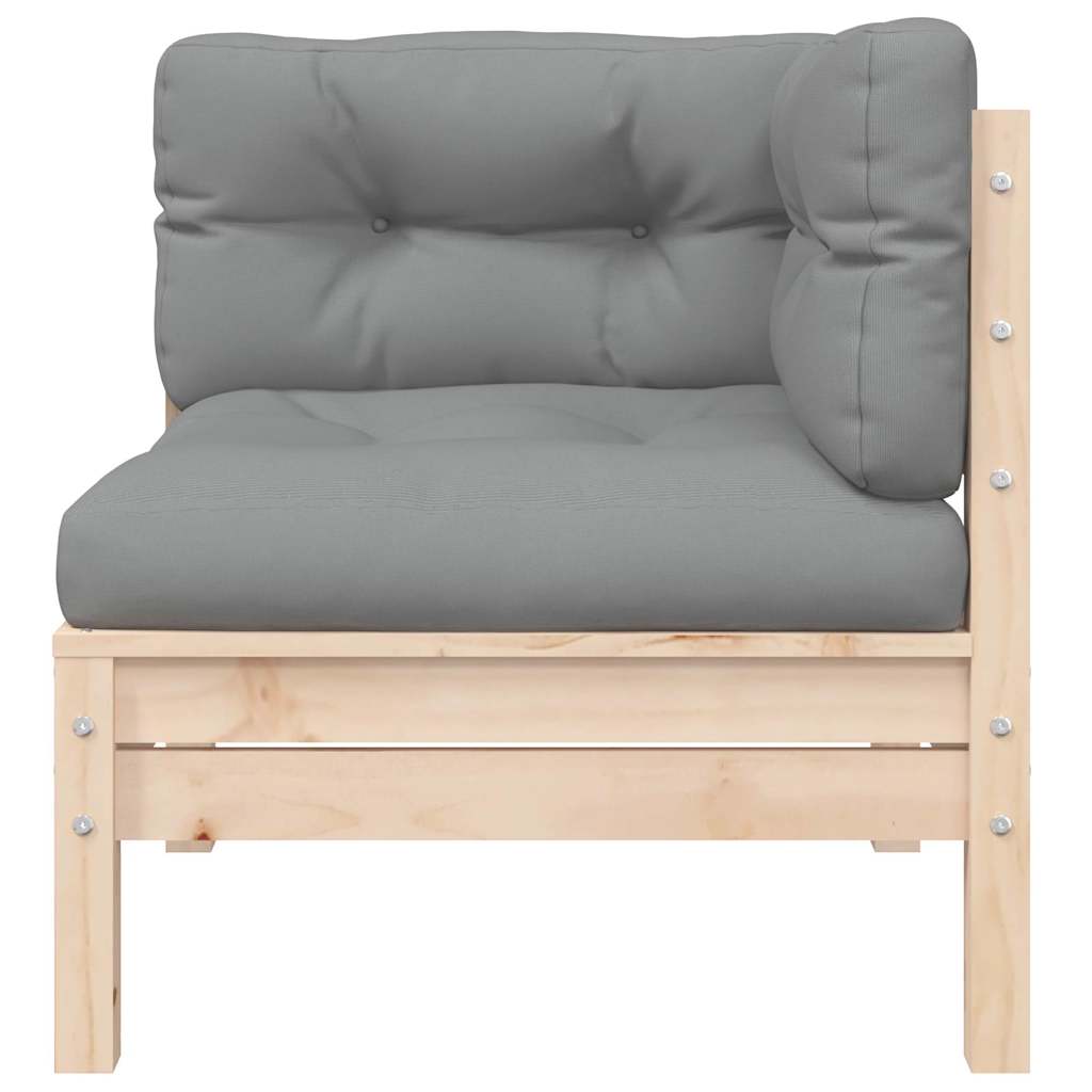 3-tlg. Garten-Lounge-Set mit Grauen Kissen Kiefer Massivholz