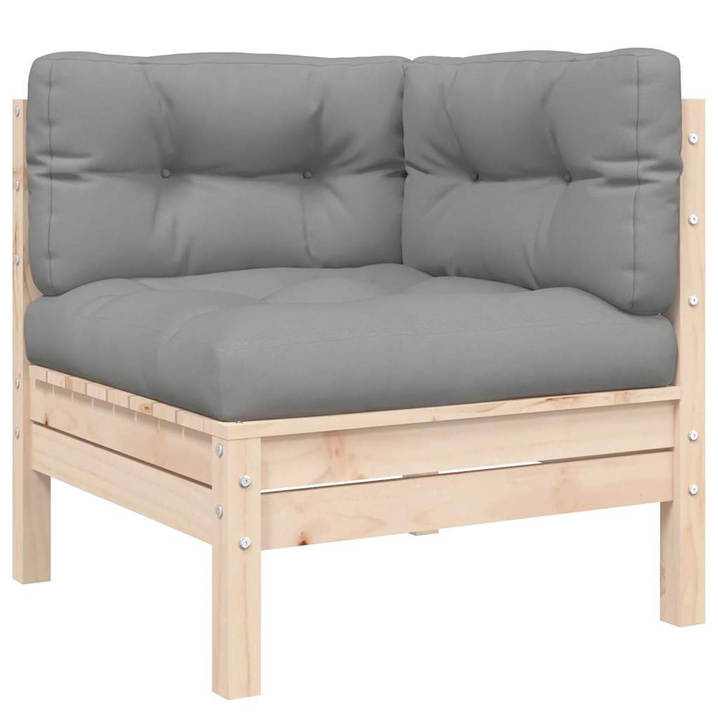 3-tlg. Garten-Lounge-Set mit Grauen Kissen Kiefer Massivholz