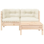 3-tlg. Garten-Lounge-Set mit Kissen in Creme Massivholz Kiefer