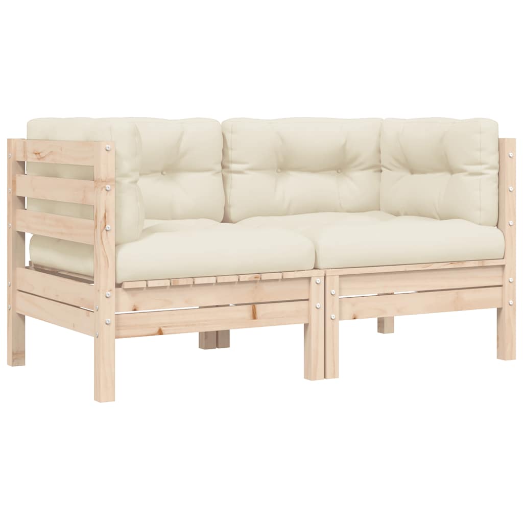 3-tlg. Garten-Lounge-Set mit Kissen in Creme Massivholz Kiefer