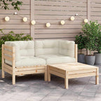 3-tlg. Garten-Lounge-Set mit Kissen in Creme Massivholz Kiefer