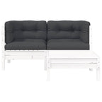 3-tlg. Garten-Lounge-Set mit Kissen in Weiß Kiefer Massivholz