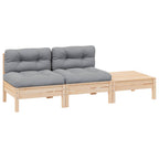 3-tlg. Garten-Lounge-Set mit Kissen Grau Kiefer Massivholz