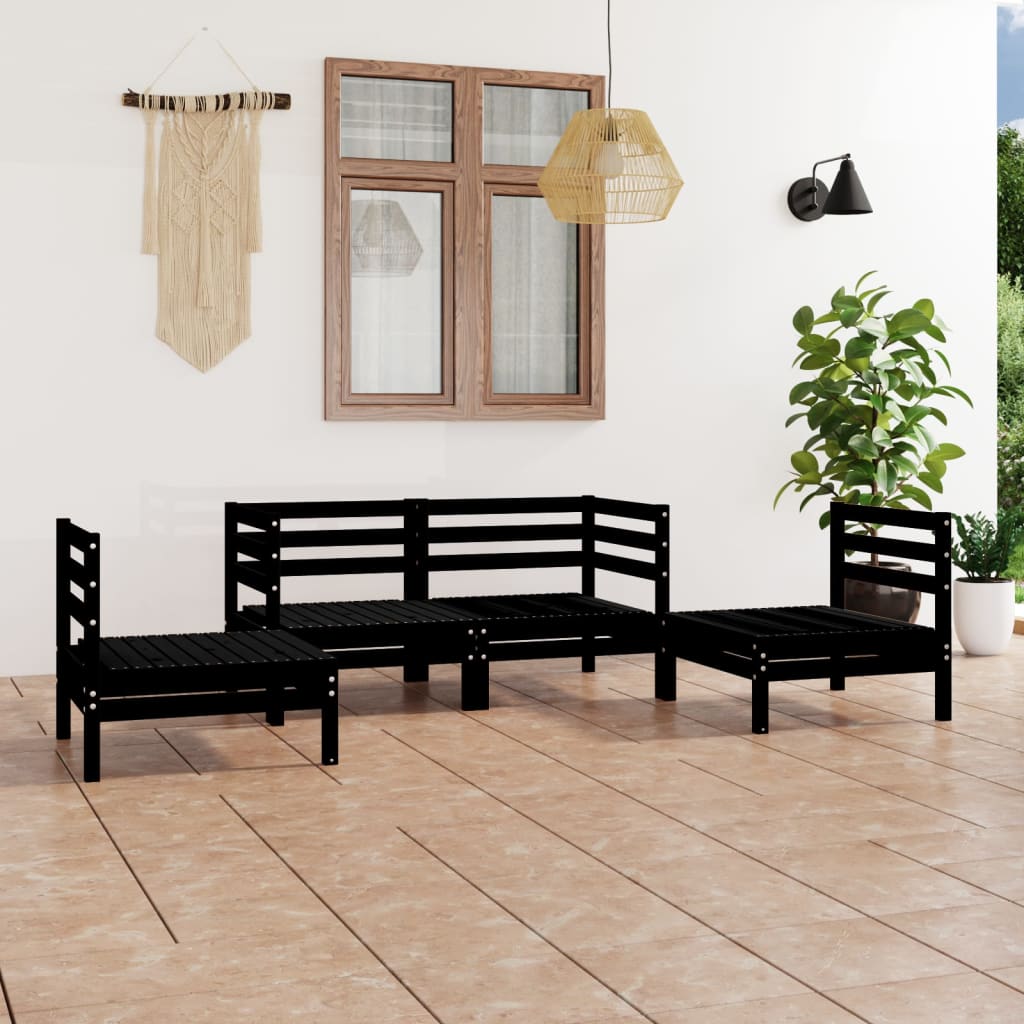 4-tlg. Garten-Lounge-Set Schwarz Massivholz Kiefer