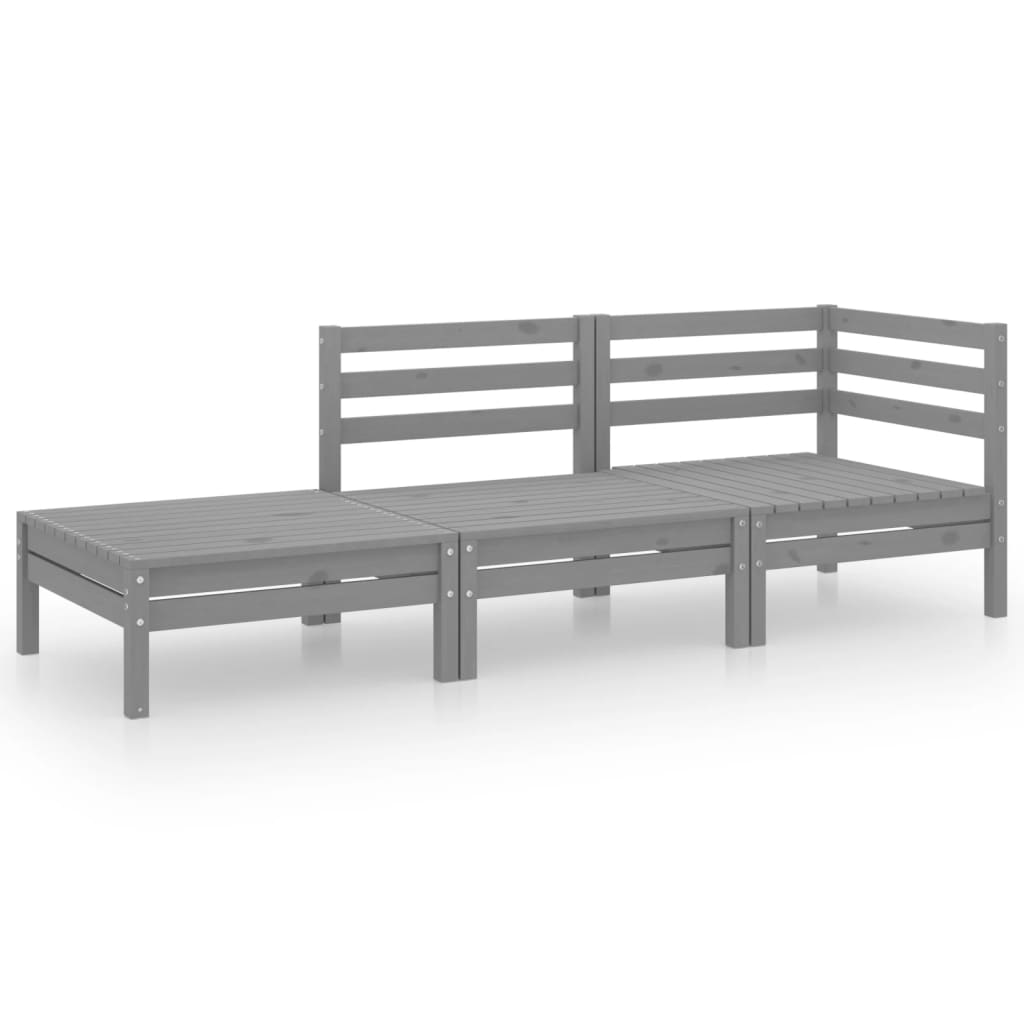 3-tlg. Garten-Lounge-Set Grau Massivholz Kiefer