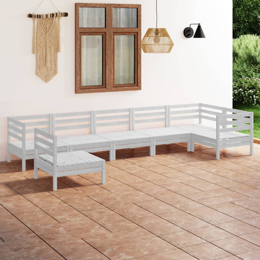 7-tlg. Garten-Lounge-Set Massivholz Kiefer Weiß