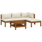 5-tlg. Garten-Lounge-Set mit Creme Kissen Massivholz Akazie