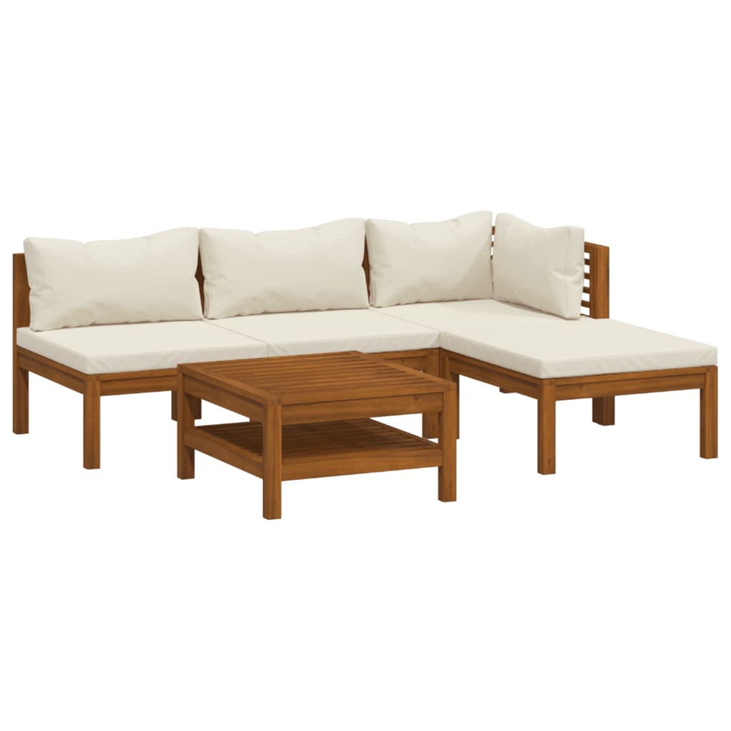 5-tlg. Garten-Lounge-Set mit Creme Kissen Massivholz Akazie