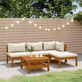 5-tlg. Garten-Lounge-Set mit Creme Kissen Massivholz Akazie