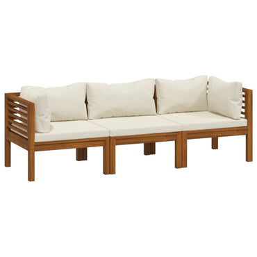 3-Sitzer-Gartensofa mit Creme Kissen Massivholz Akazie