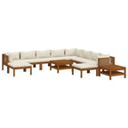 12-tlg. Garten-Lounge-Set mit Creme Kissen Massivholz Akazie