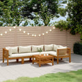 6-tlg. Garten-Lounge-Set mit Creme Kissen Massivholz Akazie