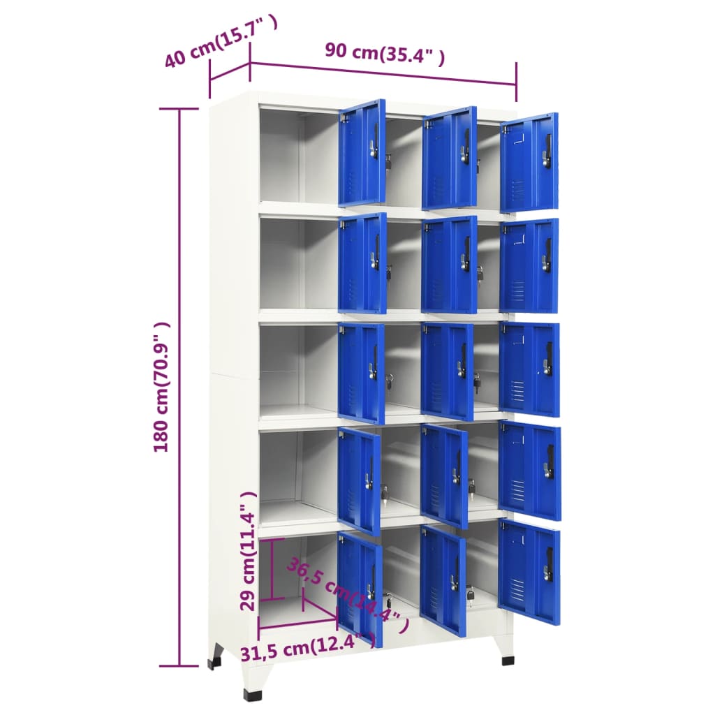 Schließfachschrank Grau und Blau 90x40x180 cm Stahl