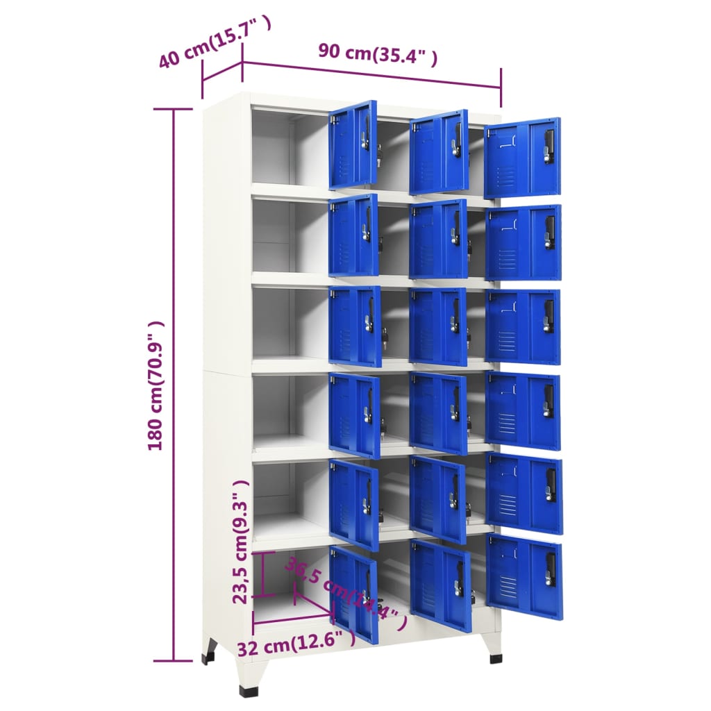 Schließfachschrank Grau und Blau 90x40x180 cm Stahl