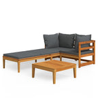 3-tlg. Garten-Lounge-Set mit Dunkelgrauen Kissen Massivholz Akazie