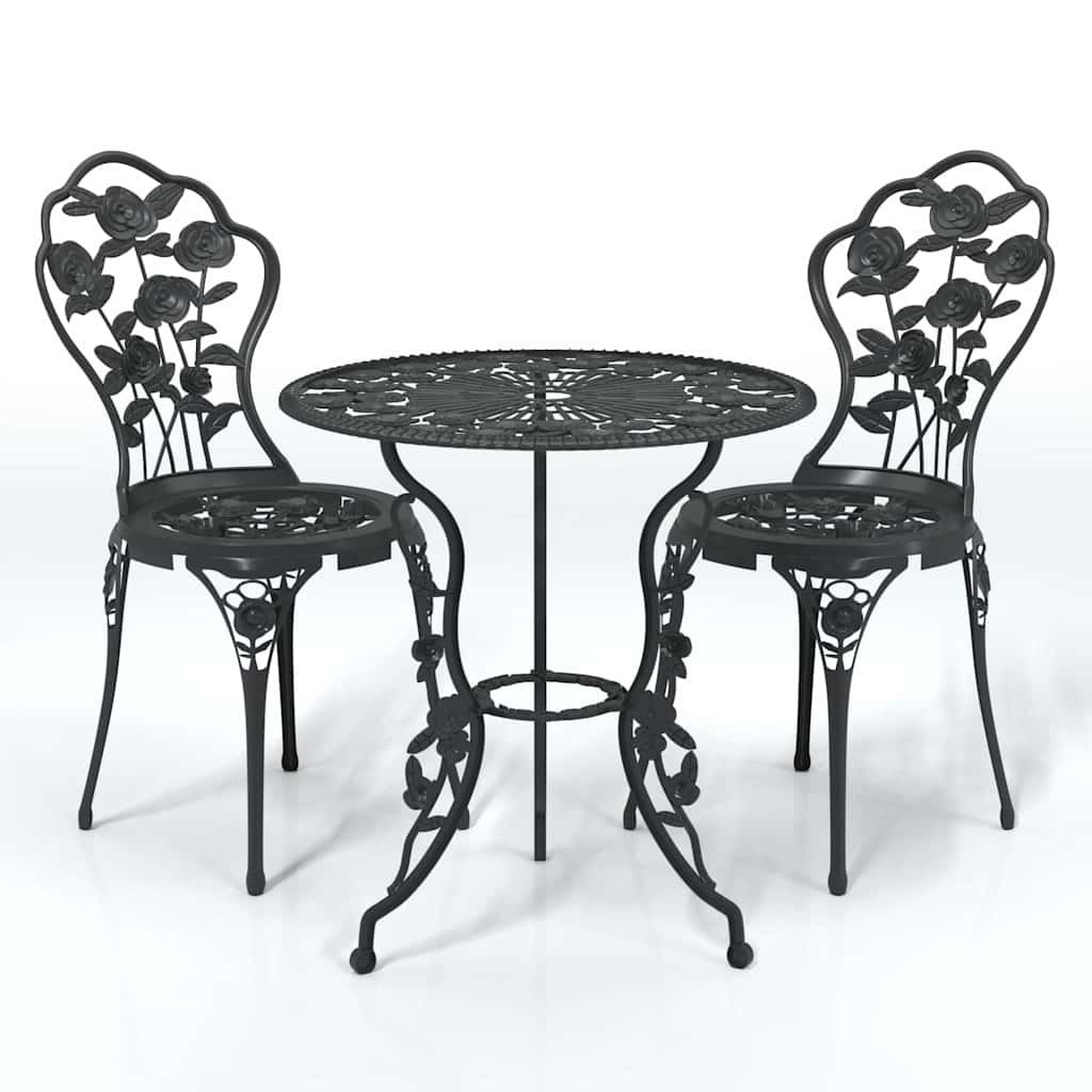 3-tlg. Bistro-Set Aluminiumguss Schwarz