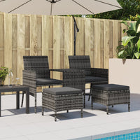 Gartensofa 2-Sitzer mit Tisch und Hockern Grau Poly Rattan