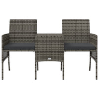 Gartensofa 2-Sitzer mit Tisch und Hockern Grau Poly Rattan