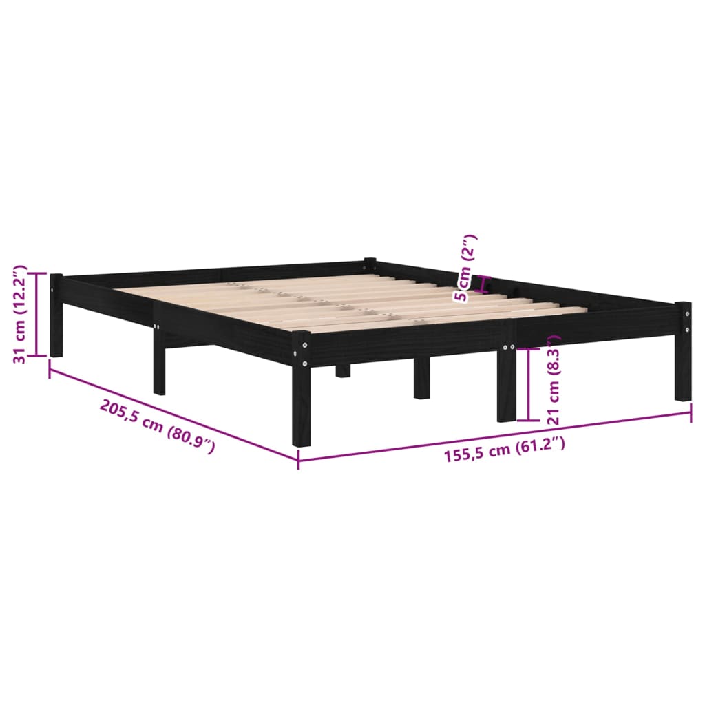 Massivholzbett Schwarz 150x200 cm